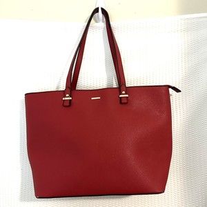 Lovevook Red Faux Leather Tote Shoulder Bag